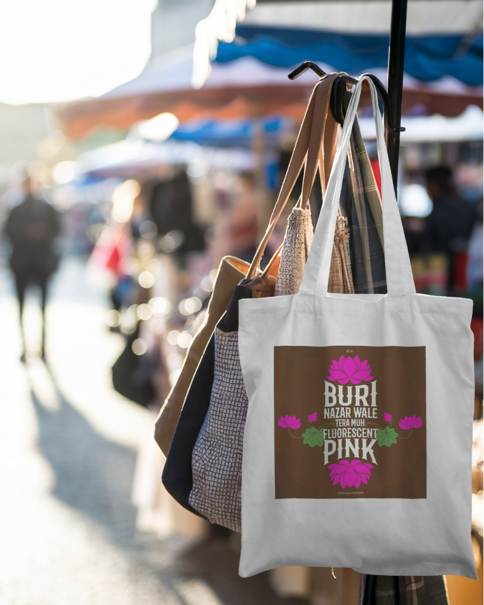 "Buri Nazar Wale Tera Muh Florecent Pink"- Hand-Painted Tote Bag